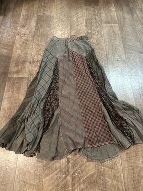 Boho Patchwork Maxi Skirt in Brown Multi